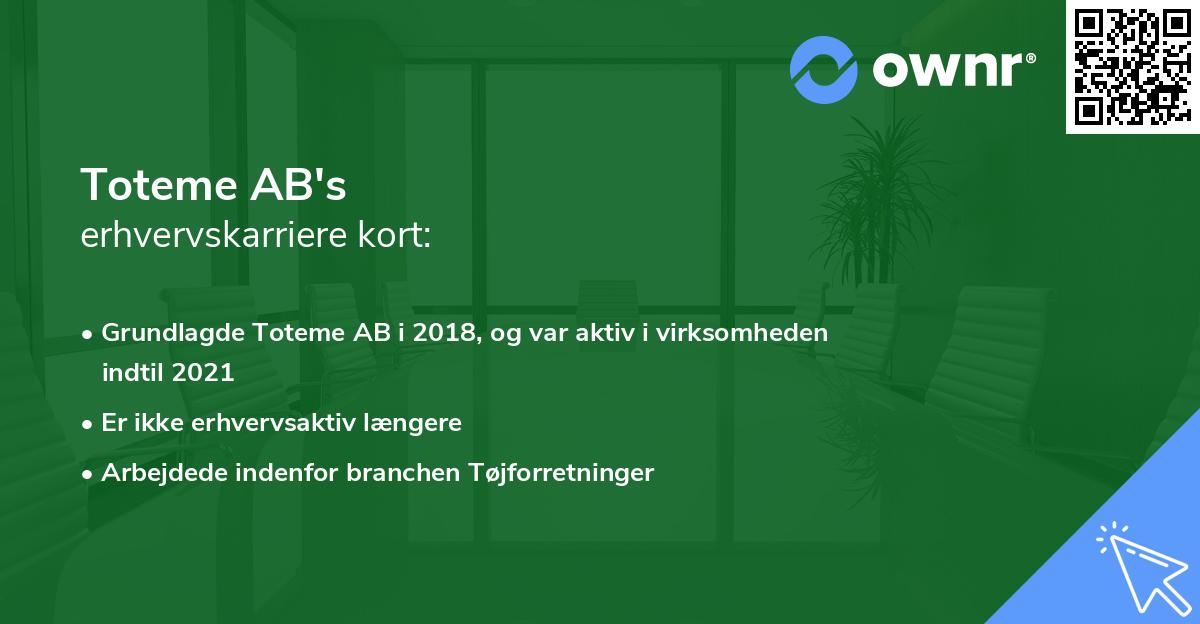 Toteme AB's erhvervskarriere kort