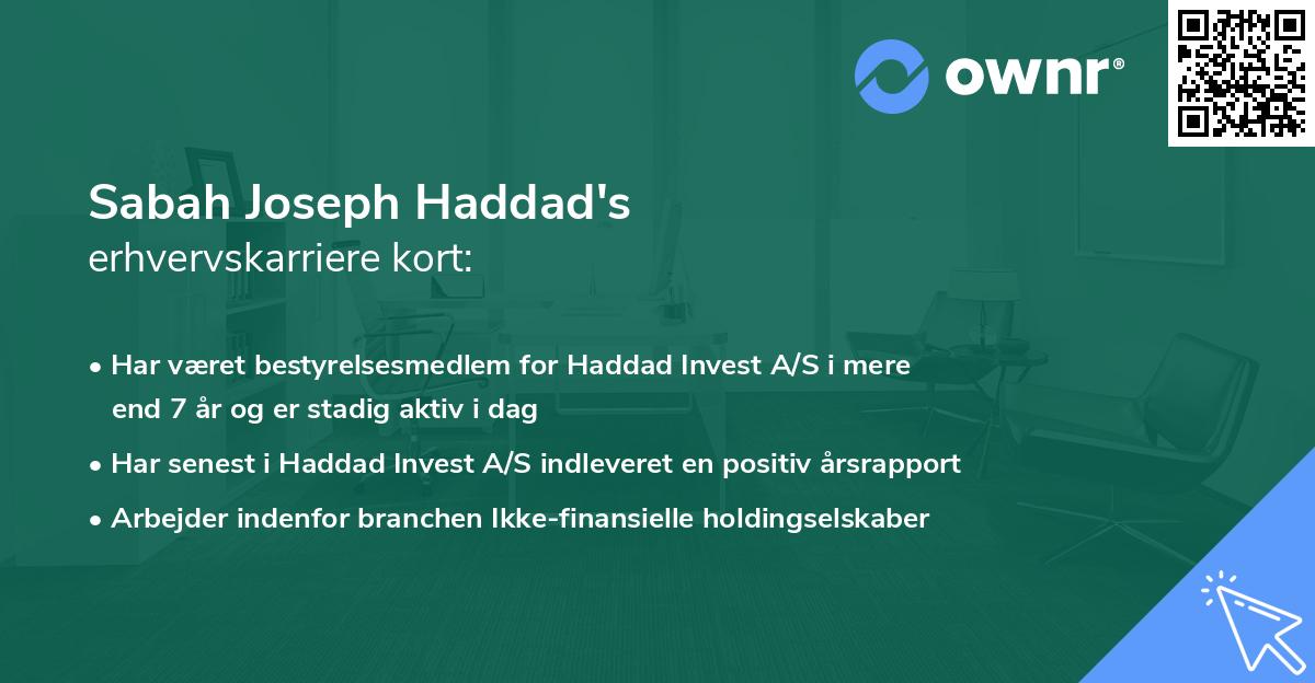 Sabah Joseph Haddad's erhvervskarriere kort