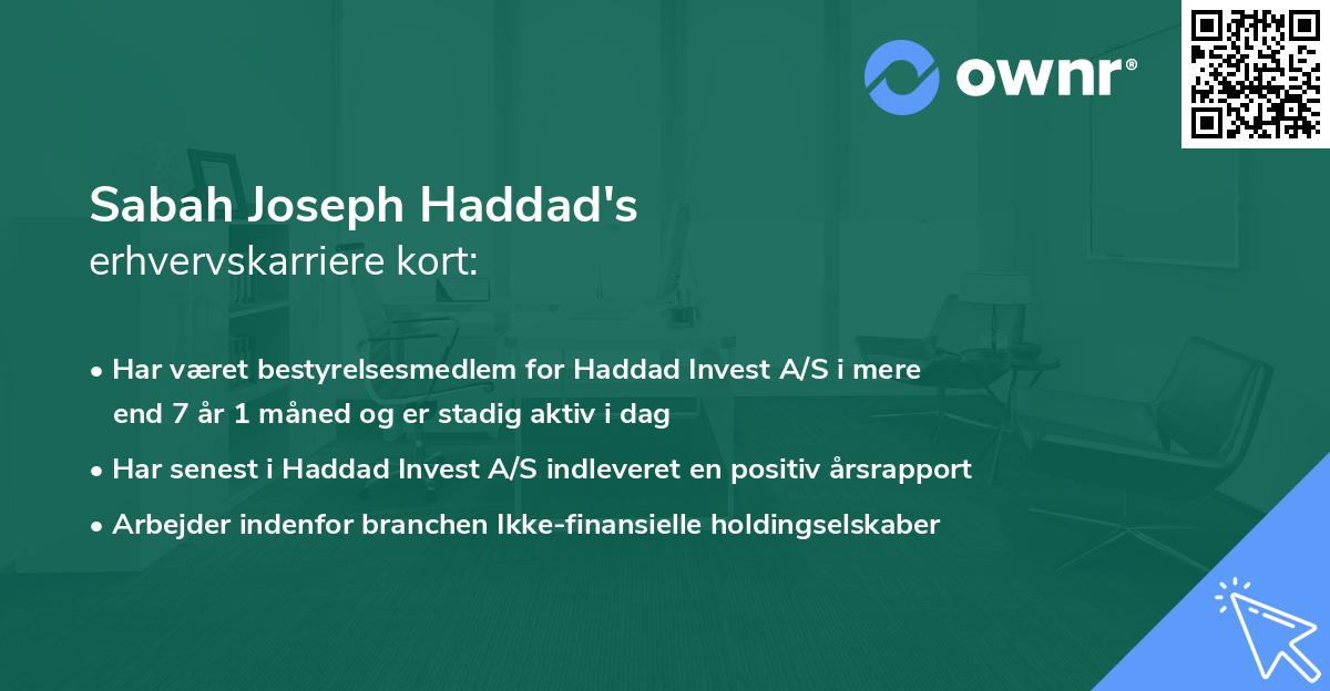Sabah Joseph Haddad's erhvervskarriere kort
