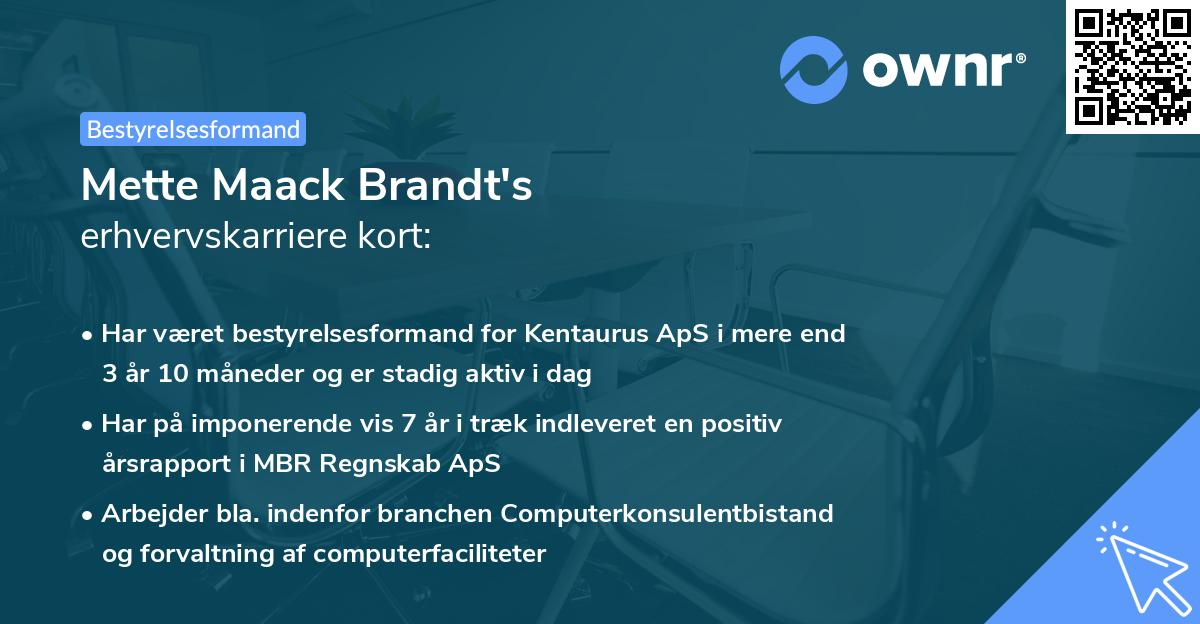Mette Maack Brandt's erhvervskarriere kort