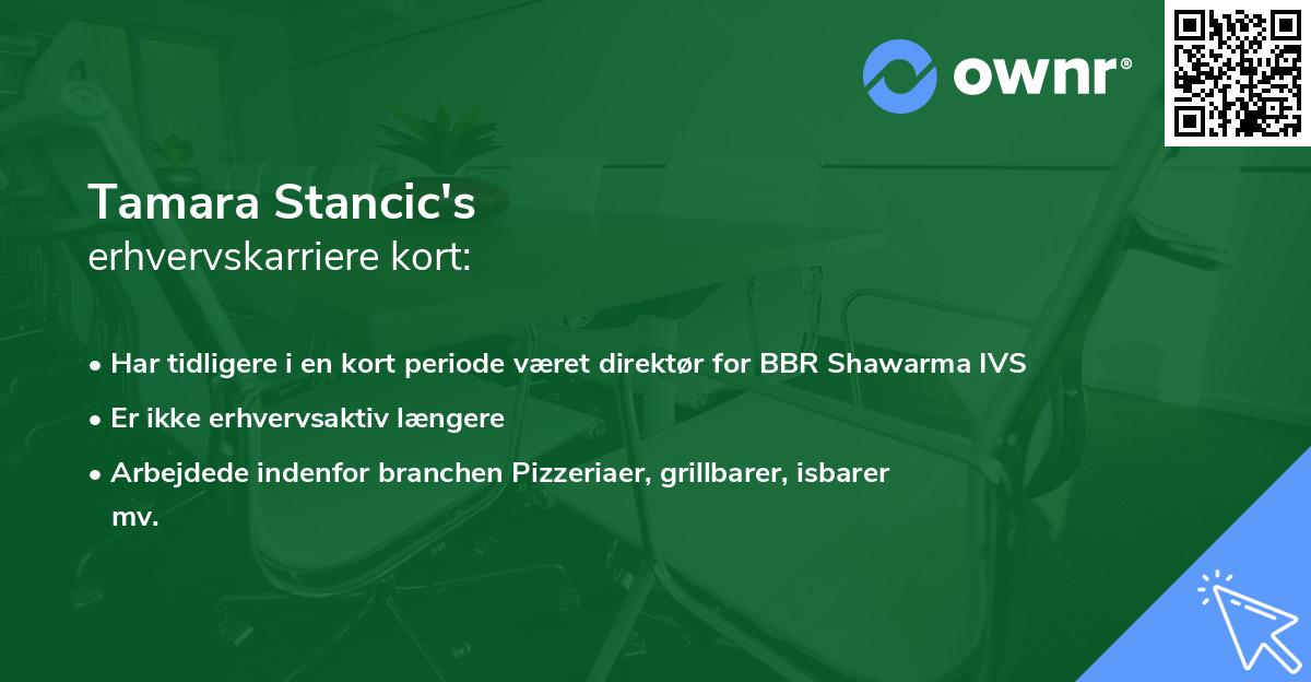 Tamara Stancic's erhvervskarriere kort