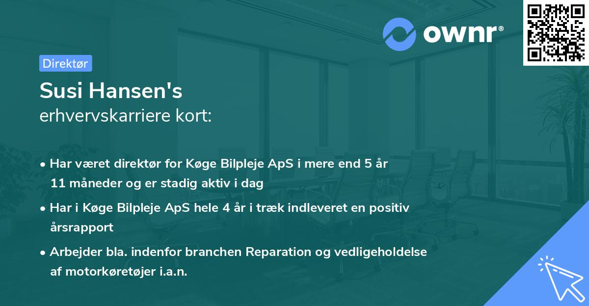 Susi Hansen's erhvervskarriere kort