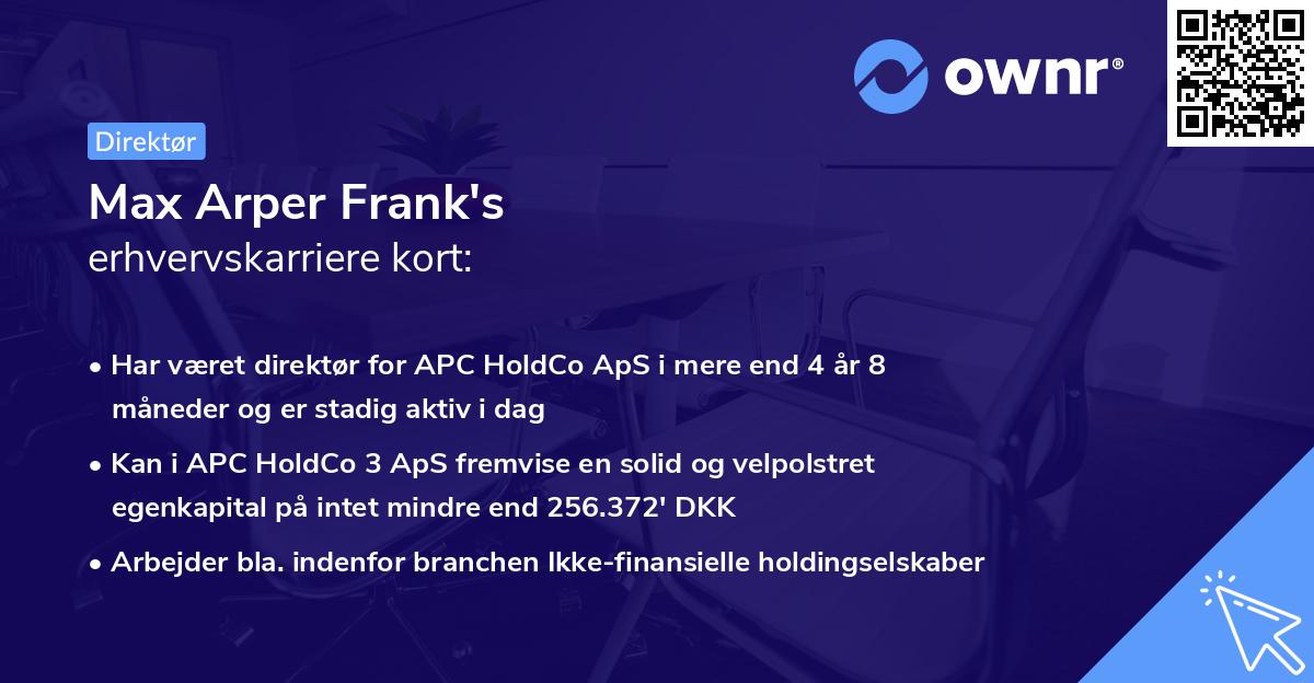 Max Arper Frank's erhvervskarriere kort