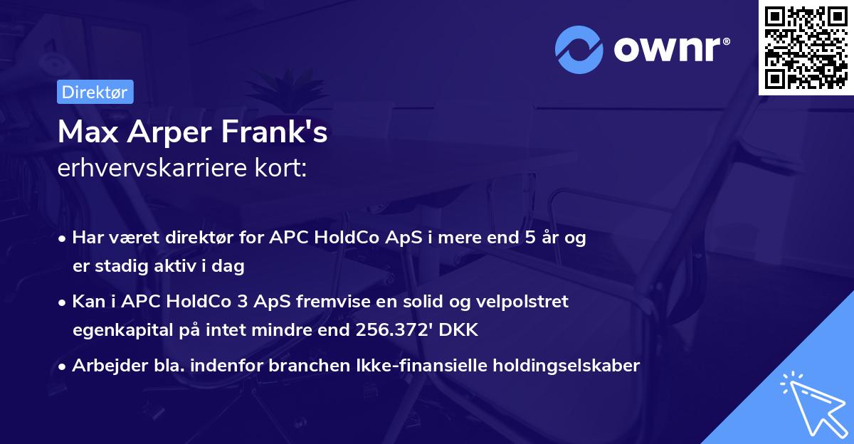 Max Arper Frank's erhvervskarriere kort