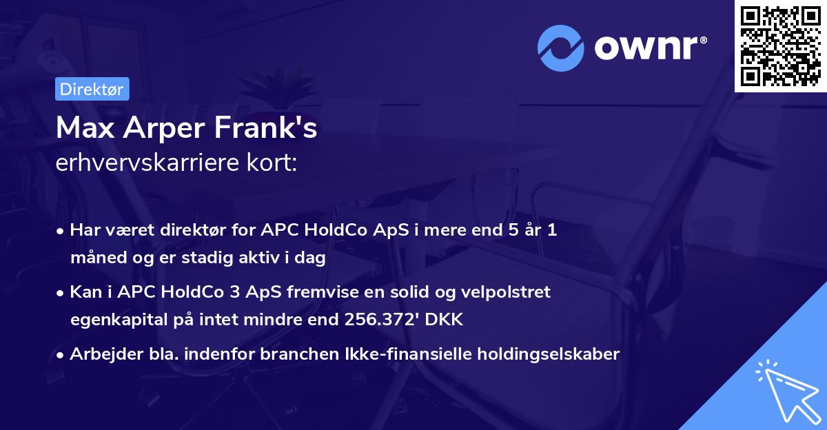 Max Arper Frank's erhvervskarriere kort