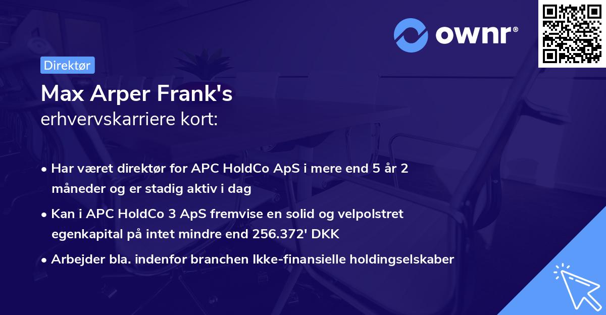 Max Arper Frank's erhvervskarriere kort