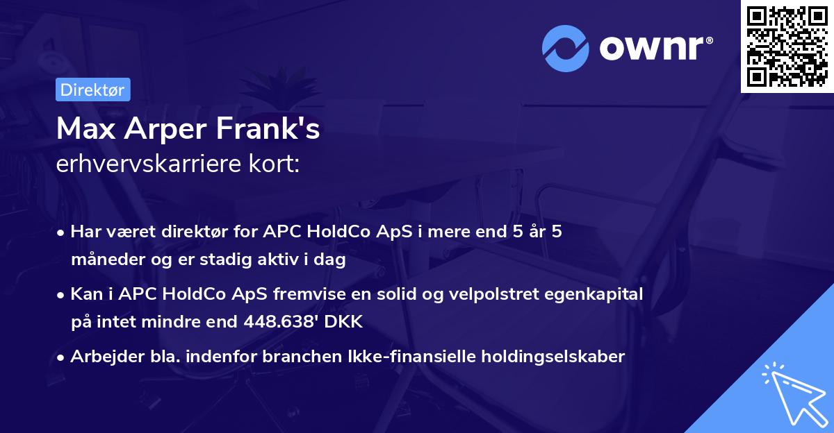 Max Arper Frank's erhvervskarriere kort