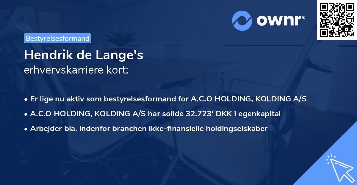 Hendrik de Lange's erhvervskarriere kort