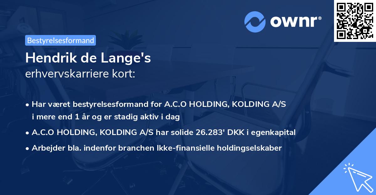 Hendrik de Lange's erhvervskarriere kort
