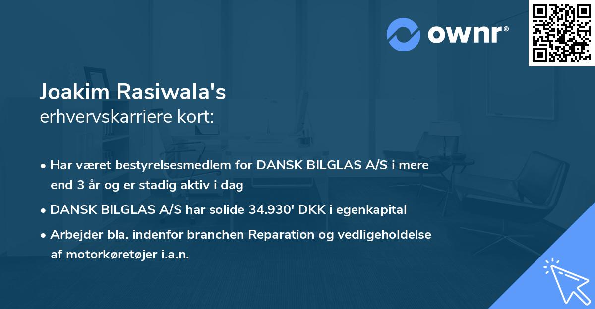 Joakim Rasiwala's erhvervskarriere kort