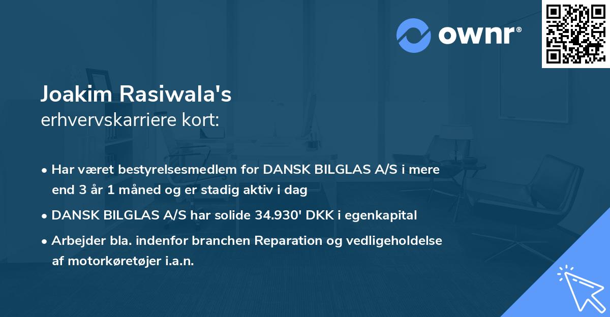 Joakim Rasiwala's erhvervskarriere kort