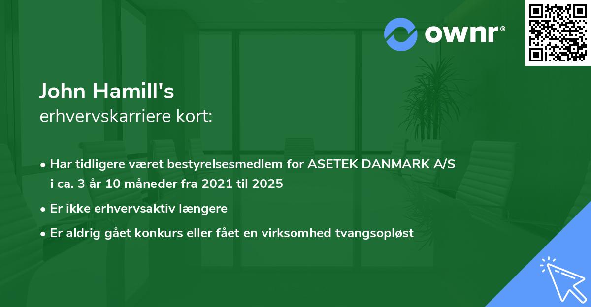 John Hamill's erhvervskarriere kort