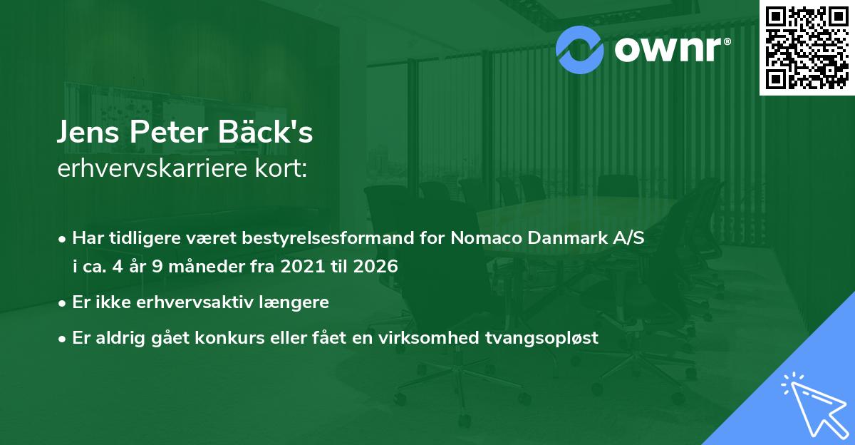 Jens Peter Bäck's erhvervskarriere kort
