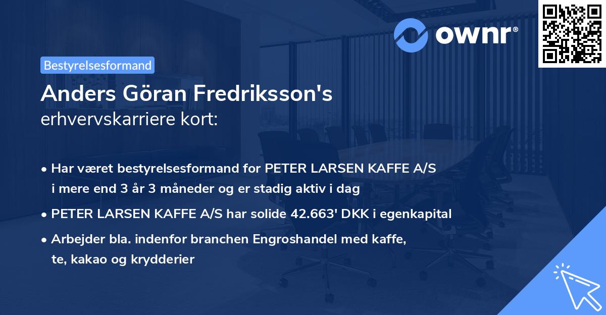 Anders Göran Fredriksson's erhvervskarriere kort