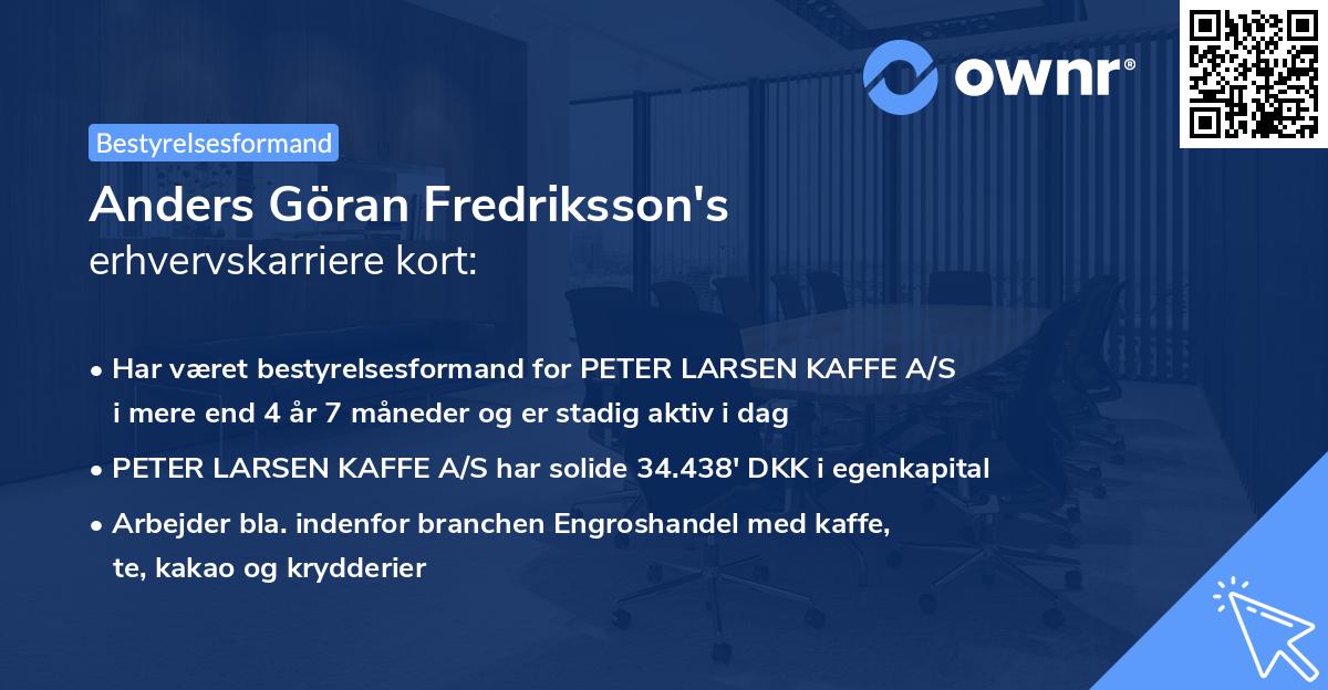 Anders Göran Fredriksson's erhvervskarriere kort