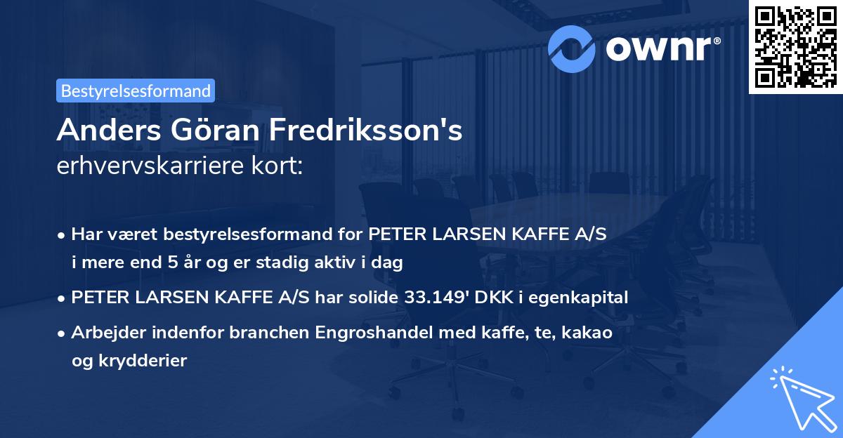 Anders Göran Fredriksson's erhvervskarriere kort