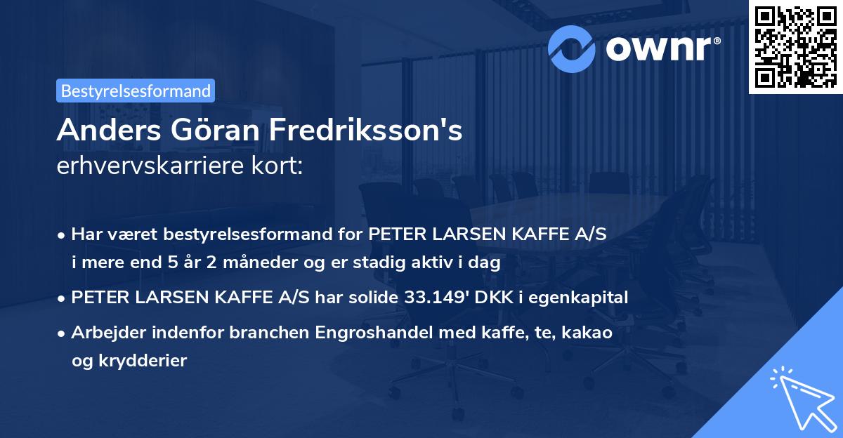 Anders Göran Fredriksson's erhvervskarriere kort