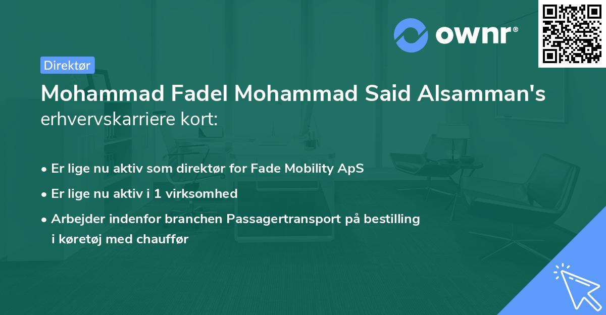 Mohammad Fadel Mohammad Said Alsamman's erhvervskarriere kort