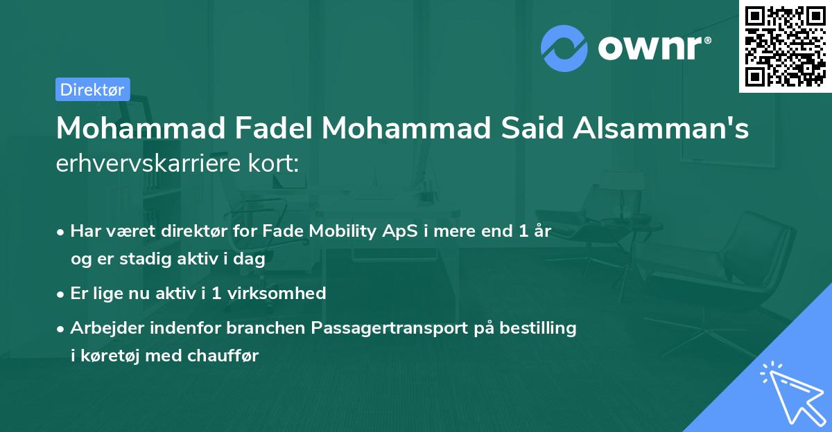 Mohammad Fadel Mohammad Said Alsamman's erhvervskarriere kort