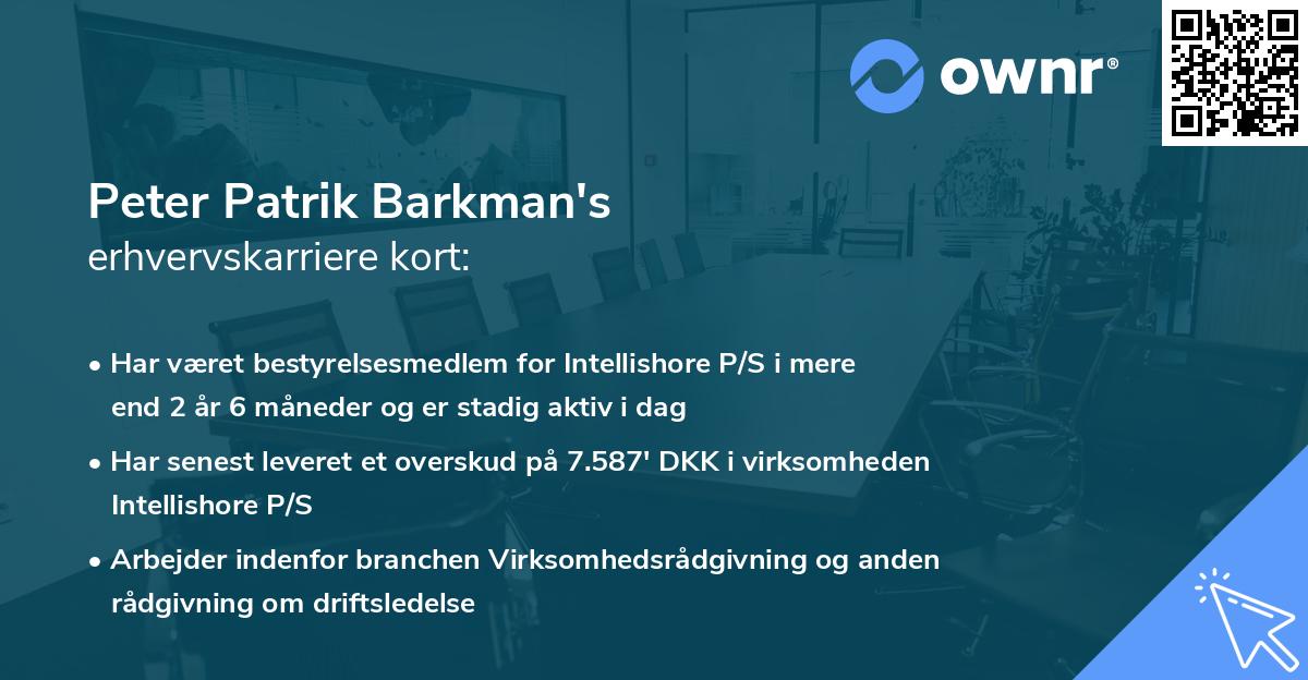 Peter Patrik Barkman's erhvervskarriere kort