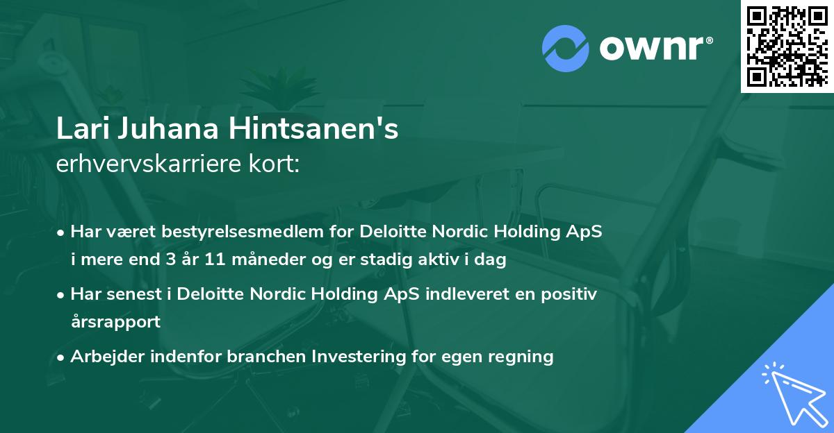 Lari Juhana Hintsanen's erhvervskarriere kort