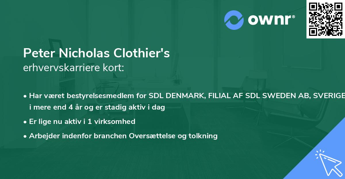 Peter Nicholas Clothier's erhvervskarriere kort