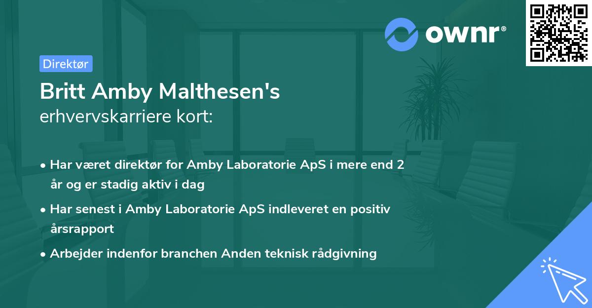 Britt Amby Malthesen's erhvervskarriere kort