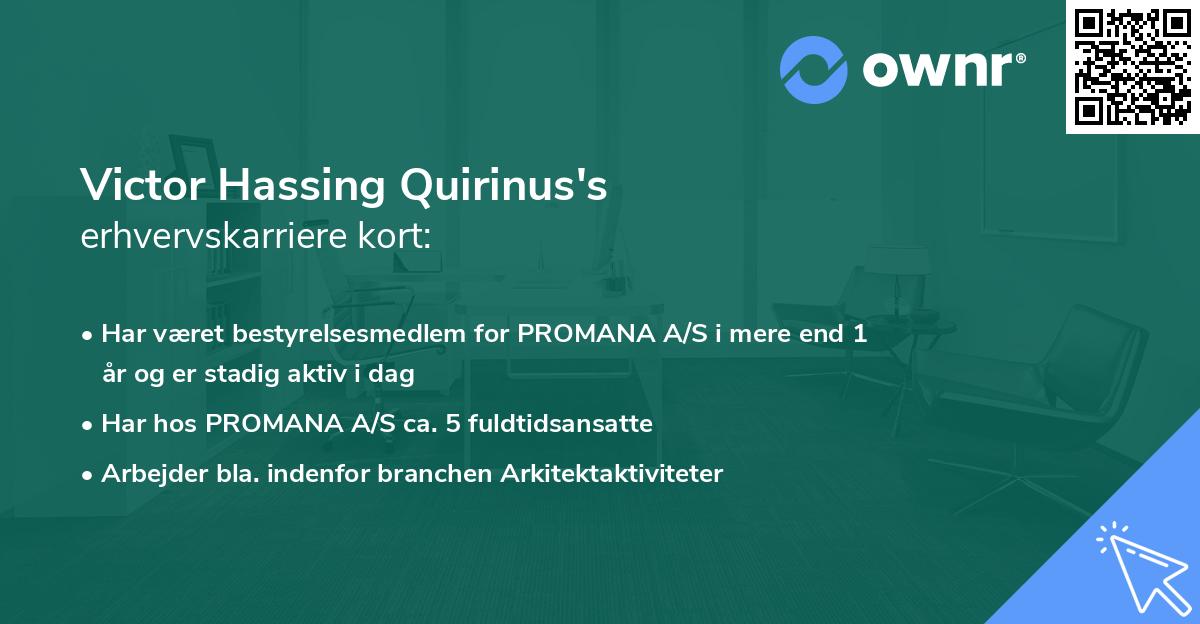 Victor Hassing Quirinus's erhvervskarriere kort