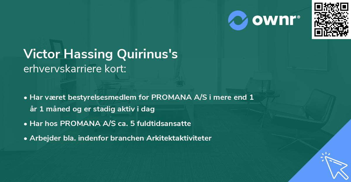 Victor Hassing Quirinus's erhvervskarriere kort
