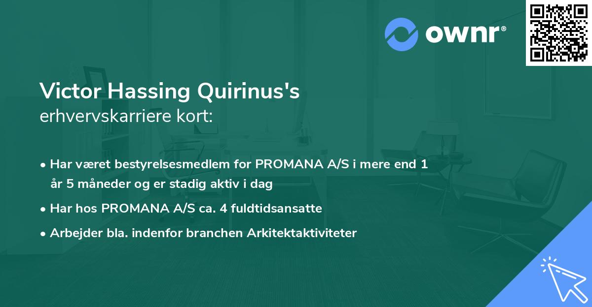 Victor Hassing Quirinus's erhvervskarriere kort