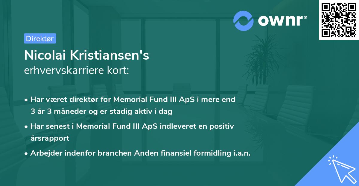 Nicolai Kristiansen's erhvervskarriere kort