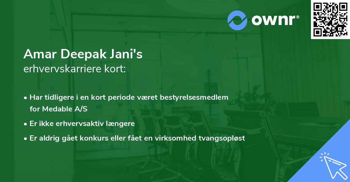 Amar Deepak Jani's erhvervskarriere kort