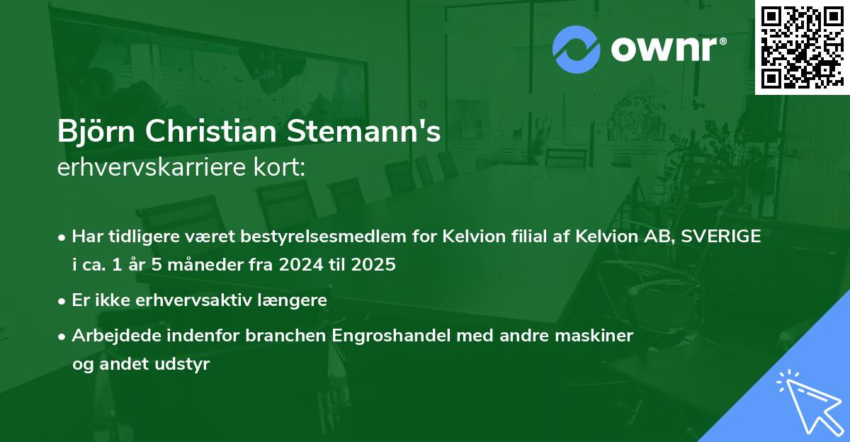 Björn Christian Stemann's erhvervskarriere kort