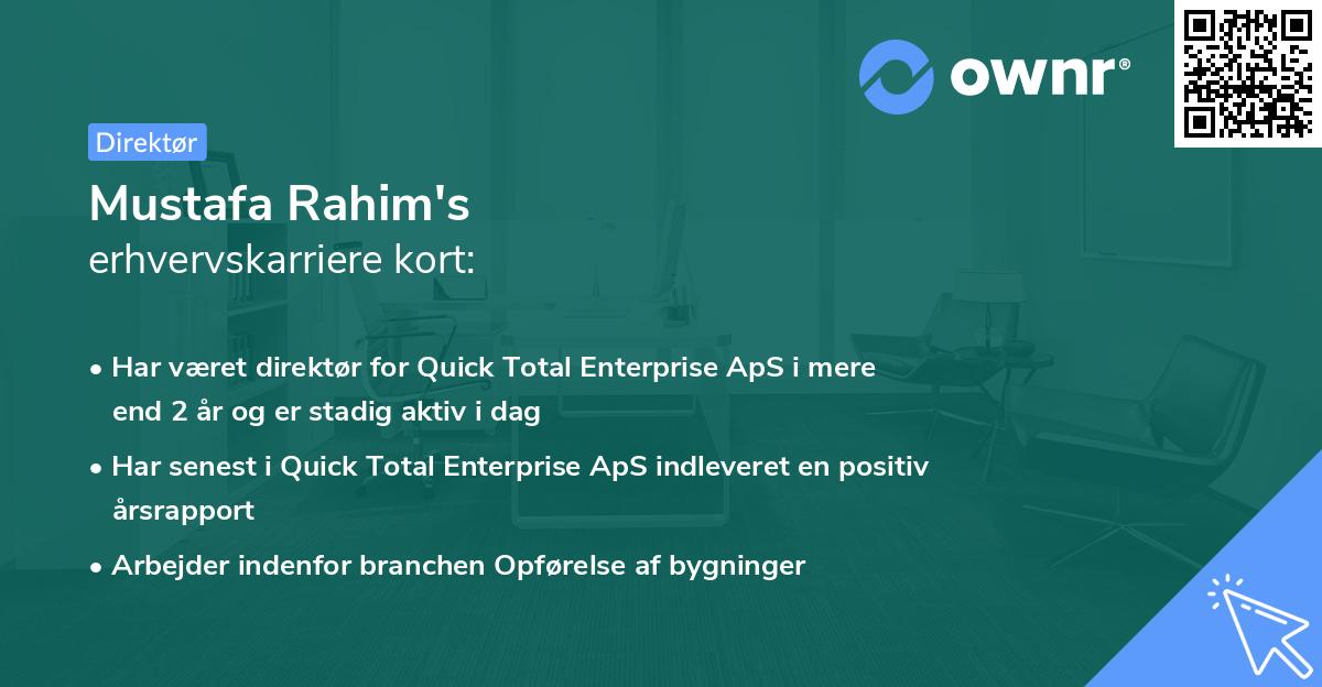 Mustafa Rahim's erhvervskarriere kort