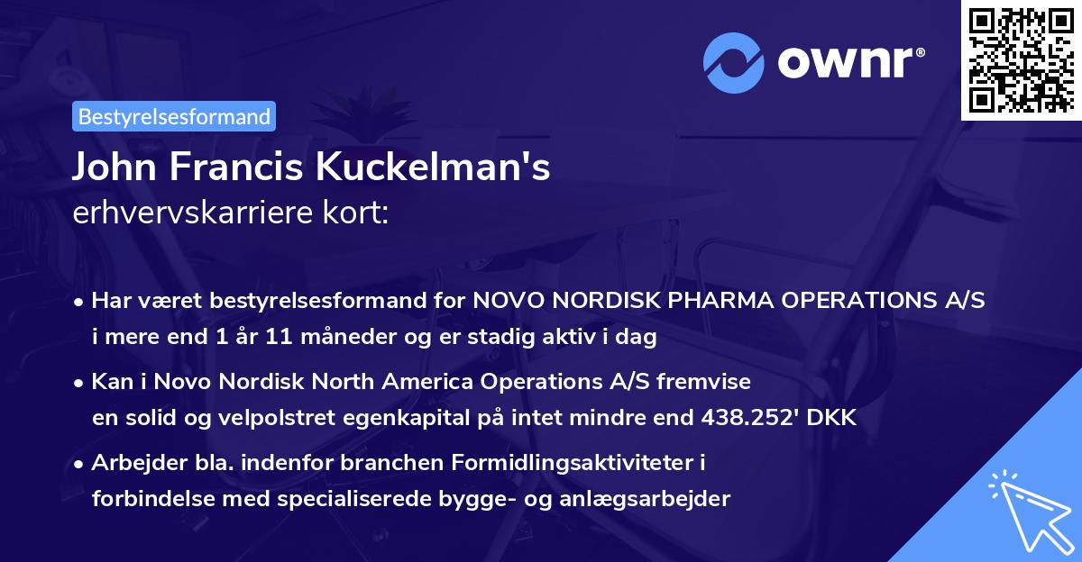 John Francis Kuckelman's erhvervskarriere kort