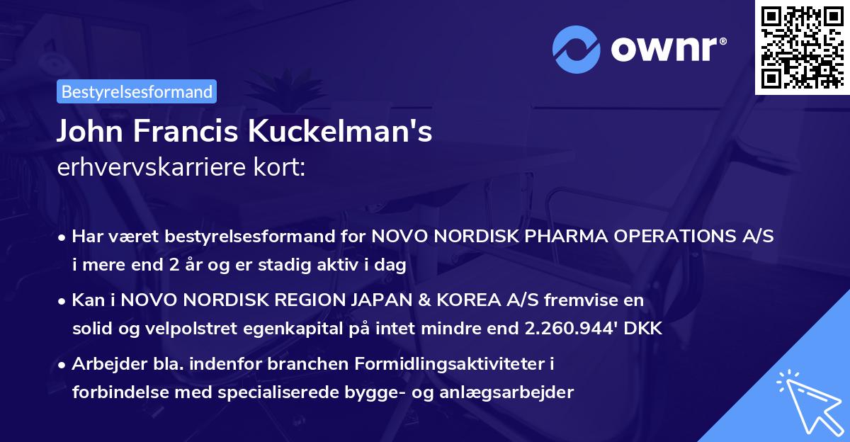 John Francis Kuckelman's erhvervskarriere kort