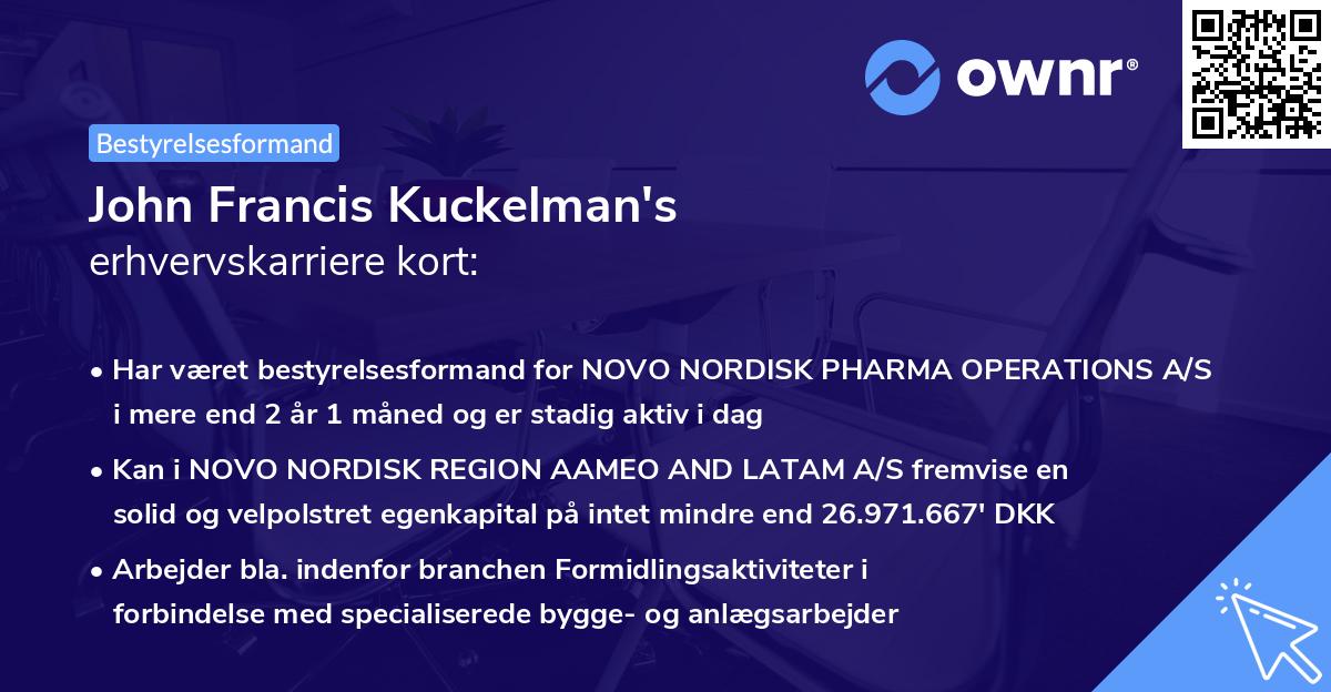 John Francis Kuckelman's erhvervskarriere kort
