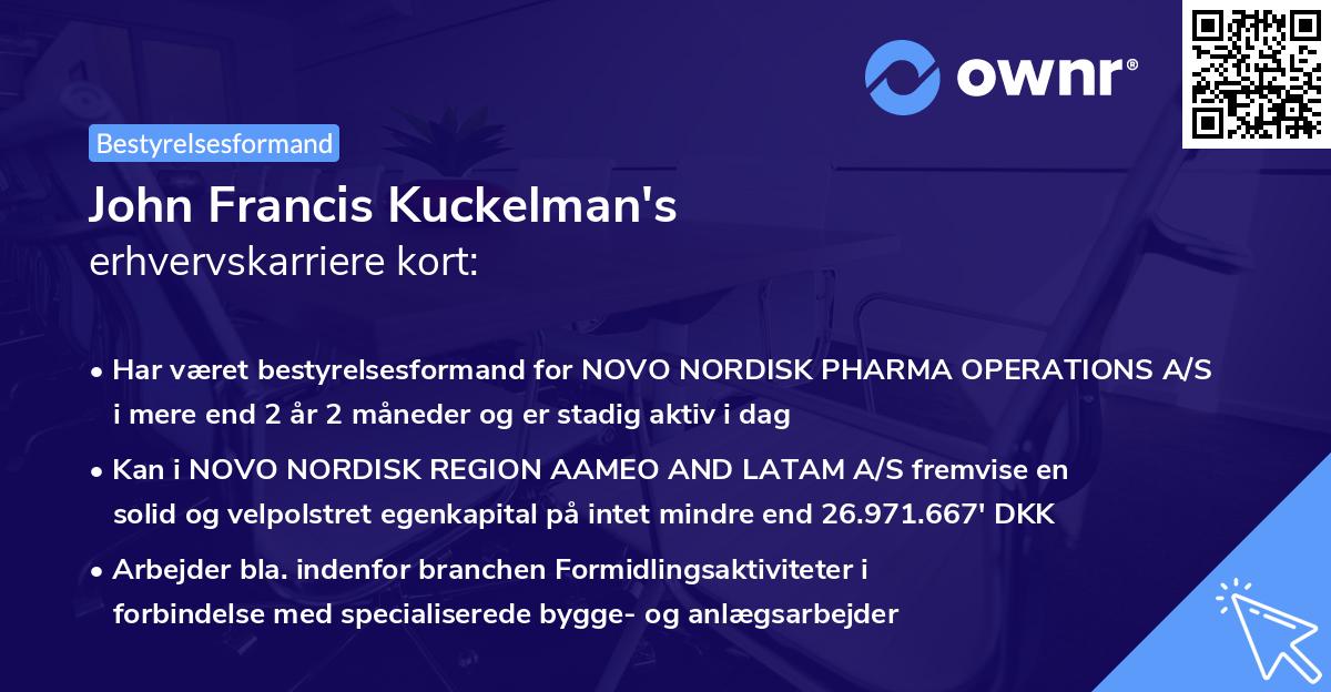 John Francis Kuckelman's erhvervskarriere kort