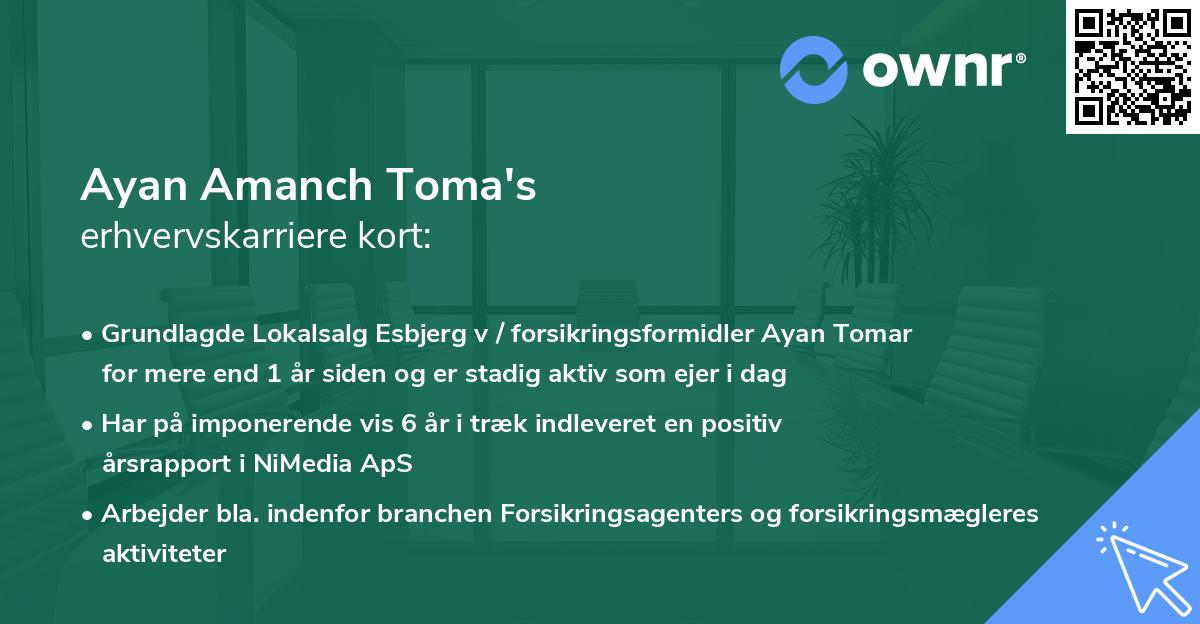 Ayan Amanch Toma's erhvervskarriere kort