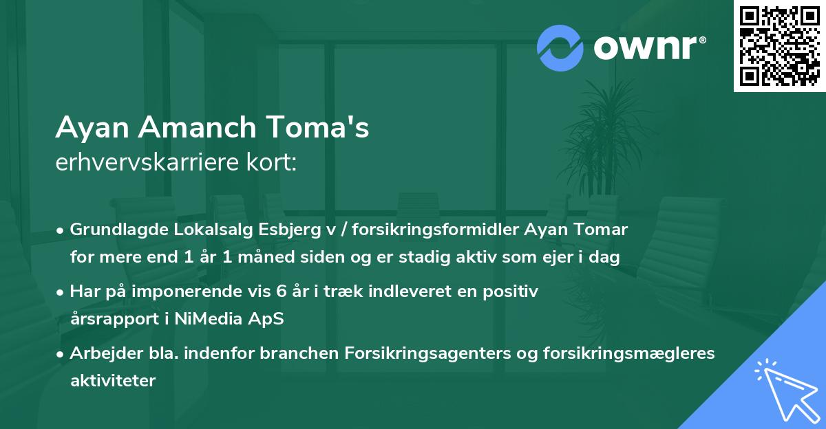 Ayan Amanch Toma's erhvervskarriere kort