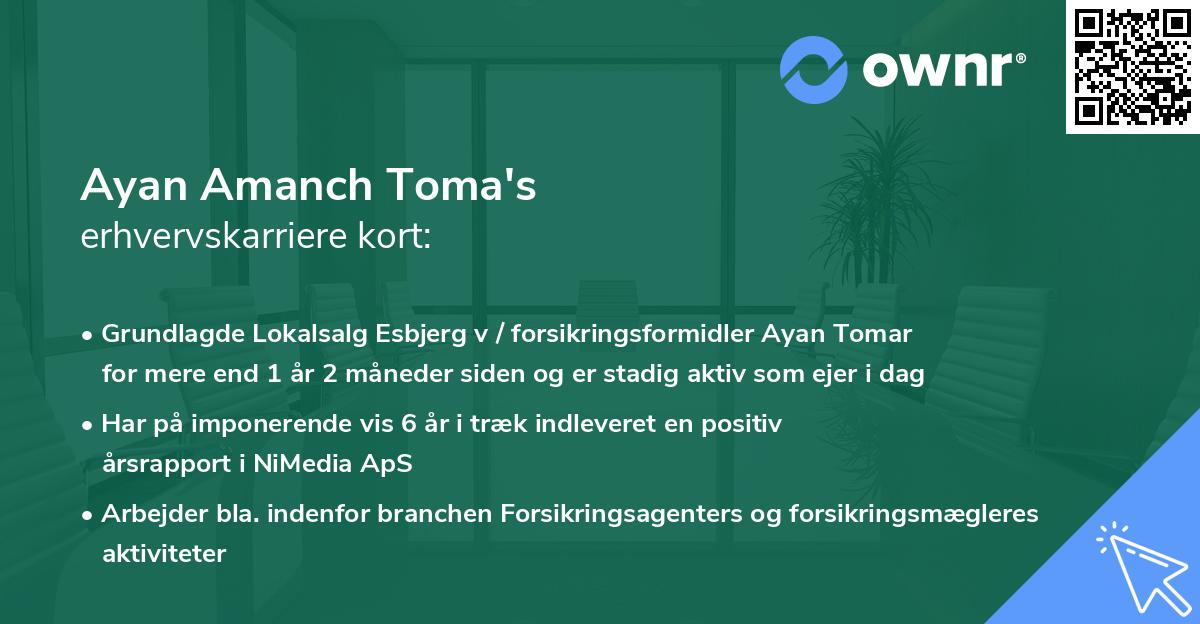 Ayan Amanch Toma's erhvervskarriere kort