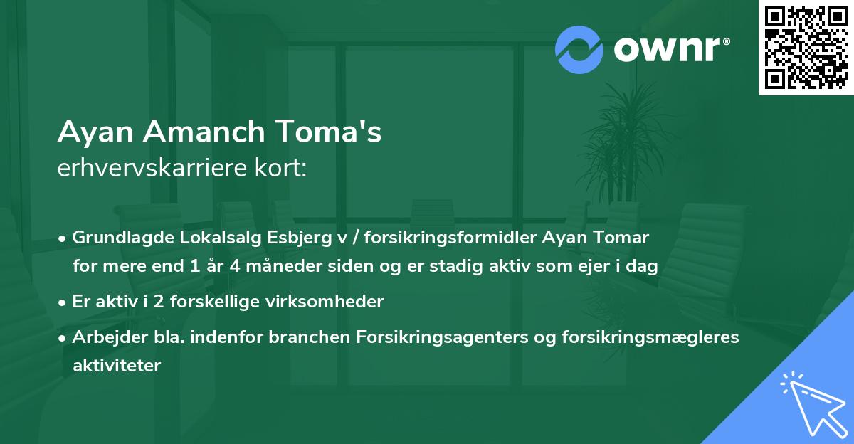 Ayan Amanch Toma's erhvervskarriere kort