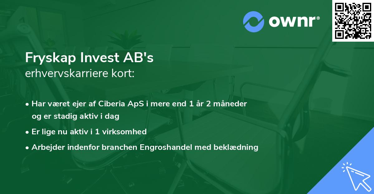Fryskap Invest AB's erhvervskarriere kort