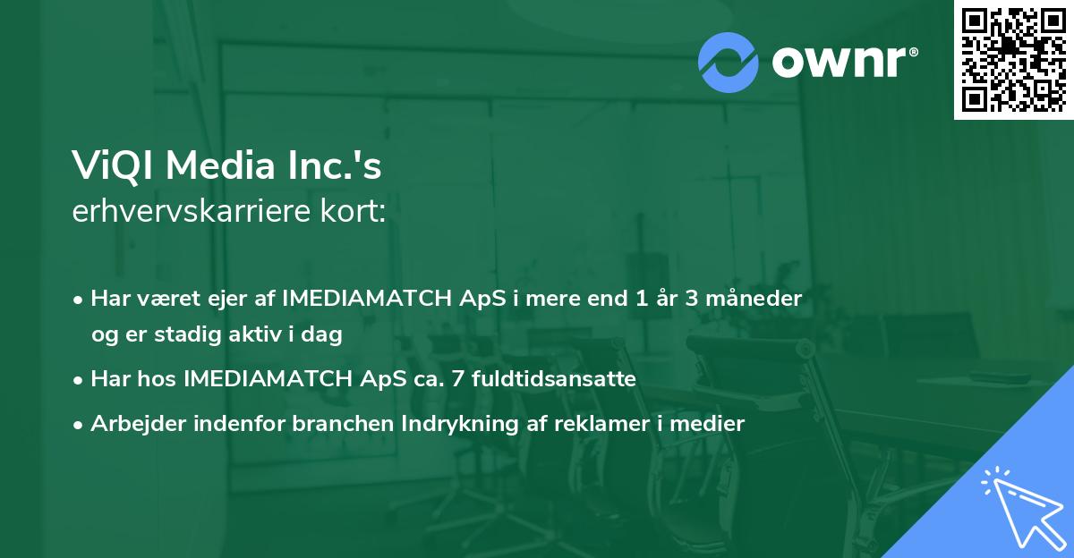 ViQI Media Inc.'s erhvervskarriere kort