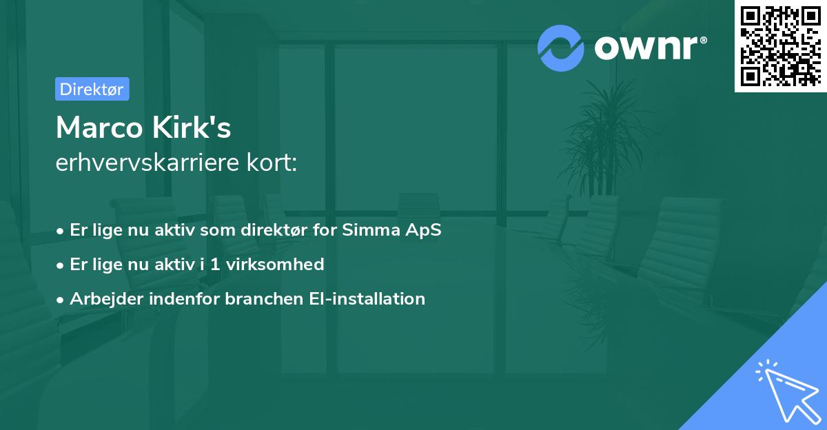 Marco Kirk's erhvervskarriere kort