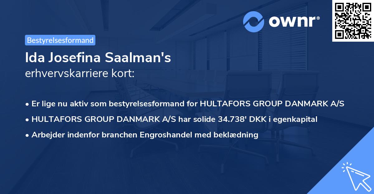 Ida Josefina Saalman's erhvervskarriere kort