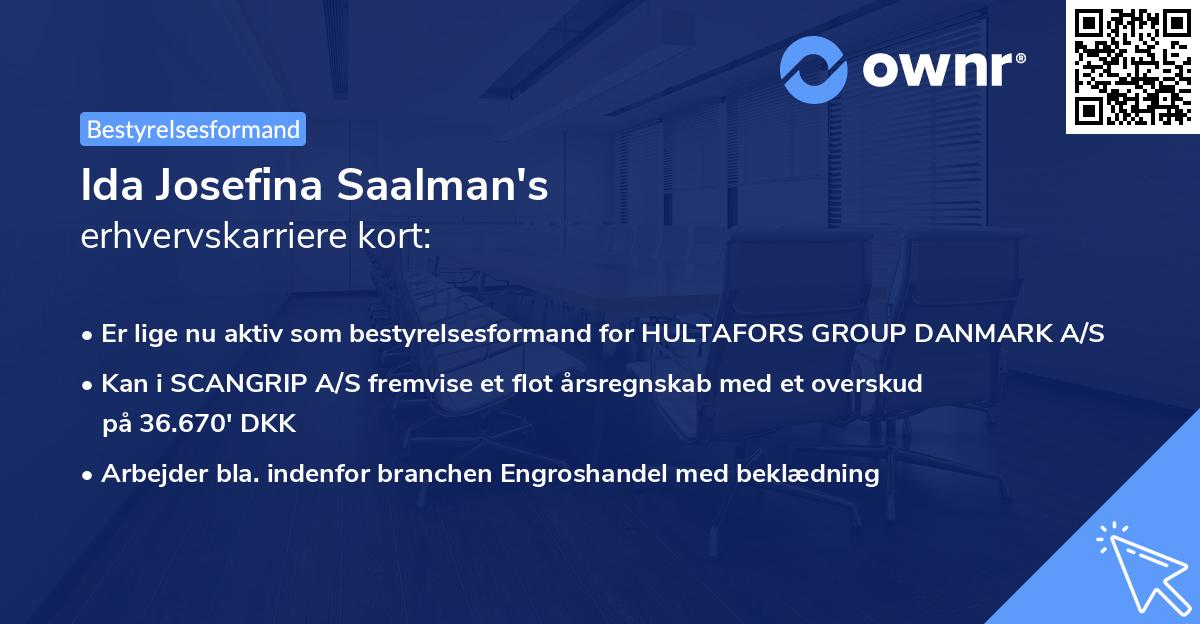 Ida Josefina Saalman's erhvervskarriere kort