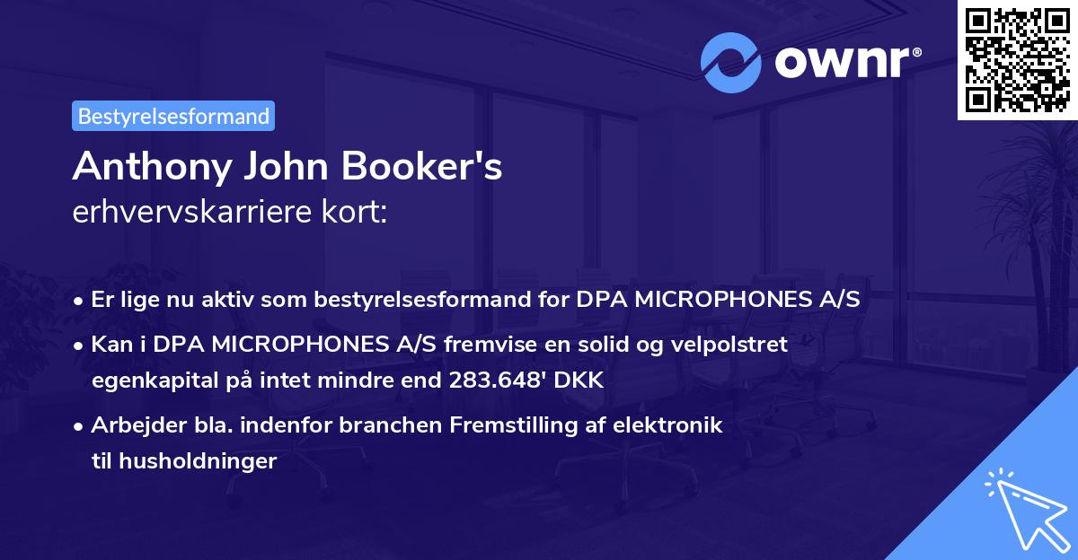 Anthony John Booker's erhvervskarriere kort