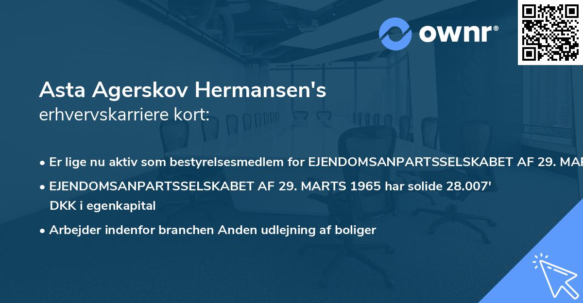 Asta Agerskov Hermansen's erhvervskarriere kort