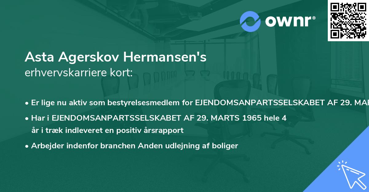 Asta Agerskov Hermansen's erhvervskarriere kort